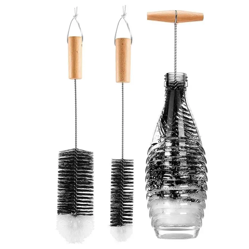 

Щетка для бутылки пива, 3 шт., щетка для чистки стеклянных бутылок, без царапин, искусственная щетка, хлопковая головка, тонкая щетка для соломинок