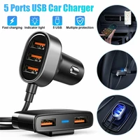 5-in-1 Car Charger Fast Type C with 1.5m Cable PD QC3.0 Car Quick Charger 5 USB Ports 5V 6.2A for iPhone 12 11 for Huawei P40