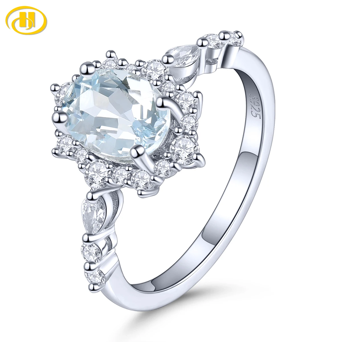 

Natural Aquamarine Silver Ring S925 Jewelry 1.2 Carat Genuine Gemstone Light Blue Simple Classic Style Birthday Anniversary Gift