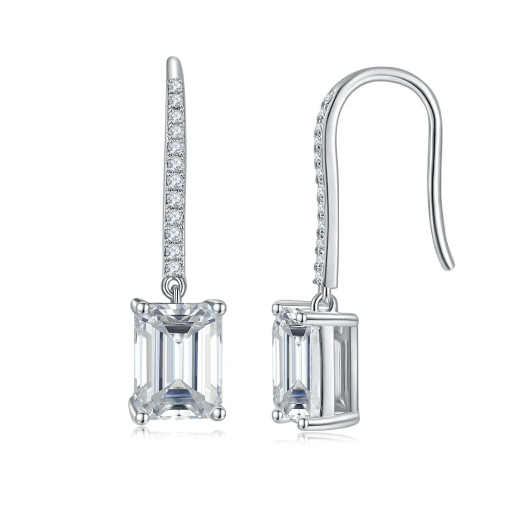 

4ct Moissanite Drop Earrings 925 Sterling Silver VVS1 Emerald Cut D Color Lab Diamond Dangle Earring Hooks Wedding Fine Jewelry