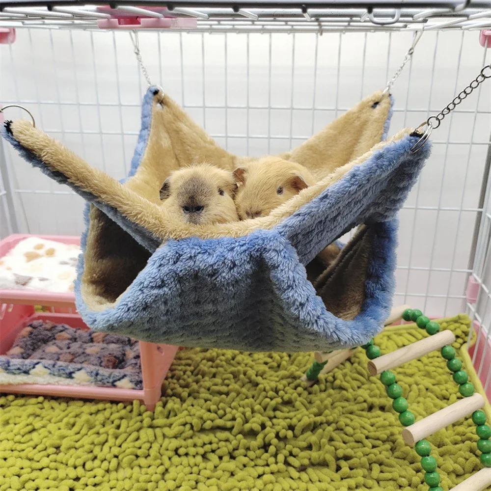 Autumn Winter Warm Hammock Bed Double Thick Plush Bed for Hamster Guinea Pig House Nest Sleep Bag Cage Hanging Bed Pet Supplies - Image 3