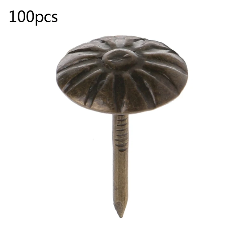 100Pcs Ottone Antico Tappezzeria Chiodi Tack Stud Push Pin Doornail Hardware Decor 1.7Cm