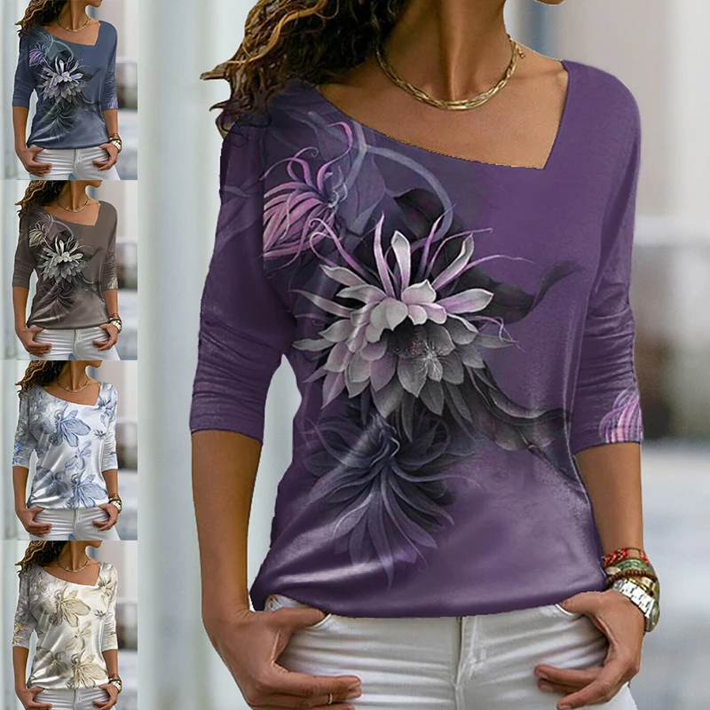 

Women's T Shirt Tee Floral Casual Holiday Weekend Floral Painting T Shirt Tee Long Sleeve Print Long Sleeve V Neck Basic Tops