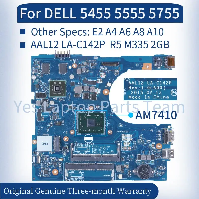 para Dell Inspiron 5455 5755 5555 Laptop Mainboard e2 a4 a6 a8 A10 09j3fv 0gfdvc 0vjrmw 0pdgn Motherboard Notebook Aal12 La-c142p