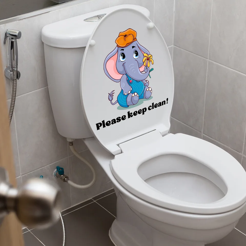 Adorable Autocollant Mural éléphant : « Please Flush