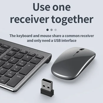 Jomaa Slim Rechargeable Bluetooth Keyboard and Mouse Set for Laptop Computer 2.4G USB Wireless Keyboard and Mouse Combo 5