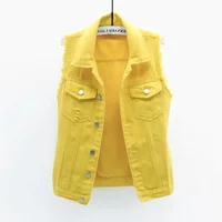Fashionable Short Denim Jacket Women's Slim Fit Sleeveless Spring Summer Versatile Body Shaping Hole Punching Top