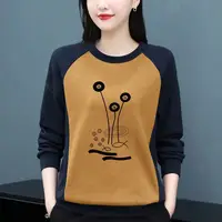 Fleece Warm Crew Neck Long Sleeve T Shirt Women Patchwork Print Basic Blouse Female Tee Top Middle Age Lady Loose Casual Pullove 3