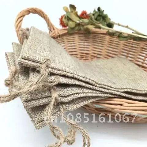 

Vintage Burlap Jute Sacks 5 pieces Party Favor Drawstrings Gift Bags Weddings Wrapping AA8084