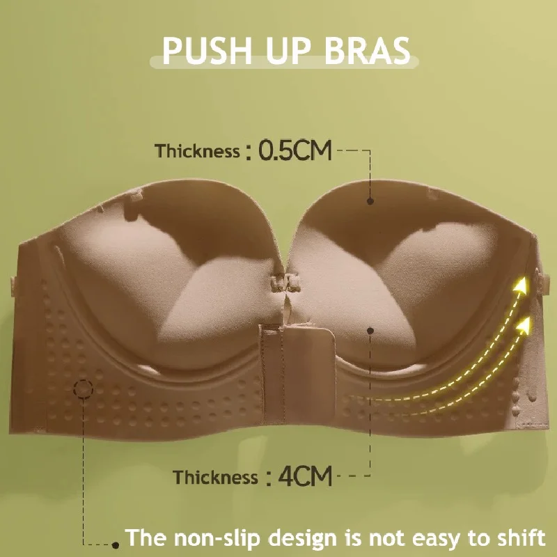 Strapless Bras Women Front Closure Seamless Brassiere Push Up Thick Underwear Adjustable Female Soft Solid Invisible Lingerie