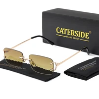 CATERSIDE bleu rectangulaire lunettes de soleil hommes sans monture en métal mode carré lunettes de soleil pour femmes dégradé lentille lunettes extérieures UV400 4