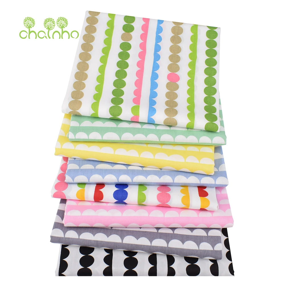 Chainho,Printed Twill Weave Cotton Fabric,DIY Sewing Quilting Material,Patchwork Cloth,Geometric Pattern Series,2 Sizes,15C370