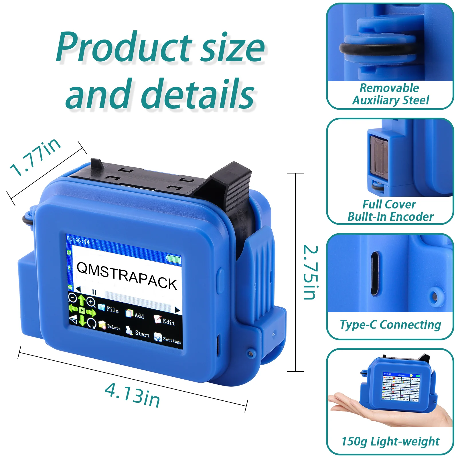 Mini Handheld Inkjet Printer 12.7mm with Fast-Drying Ink for Text QR Barcode Batch Number Logo Date Label Printer Non-encrypted