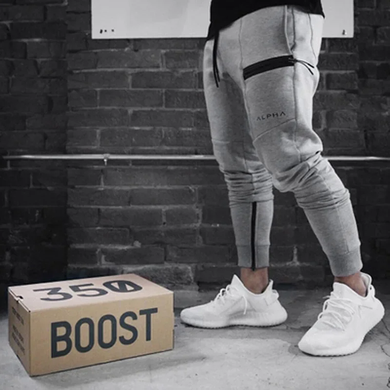 Spring Autumn Cotton Fitness Long Pants Men's Elastic Small Foot Zipped Pocket Sports Pants Deep Squat Training Sweatpants