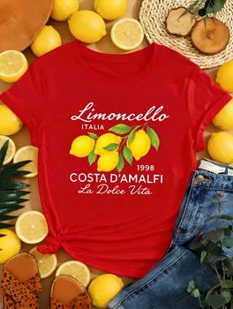 Limoncello Italia La Dolce Vita Lemon Print Women T-Shirts Summer Breathable Short Sleeve Trendy O-Neck T Shirt Y2K Hip Hop Tops 1