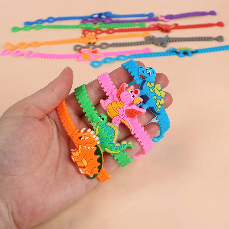12/24Pcs Cartoon Dinosaur Bracelets Kids Boy Girl Jungle Animal Birthday Party Favors Gift for Guests Pinata Filler Baby Shower