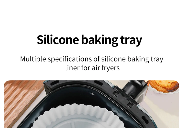 Description Picture 2 of item2 PCs Reusable Air Fryer Silicone Tray For Easy Cleaning Suitable For Round Pizza Grill Pan Mats Air Fryer Baking Accessories