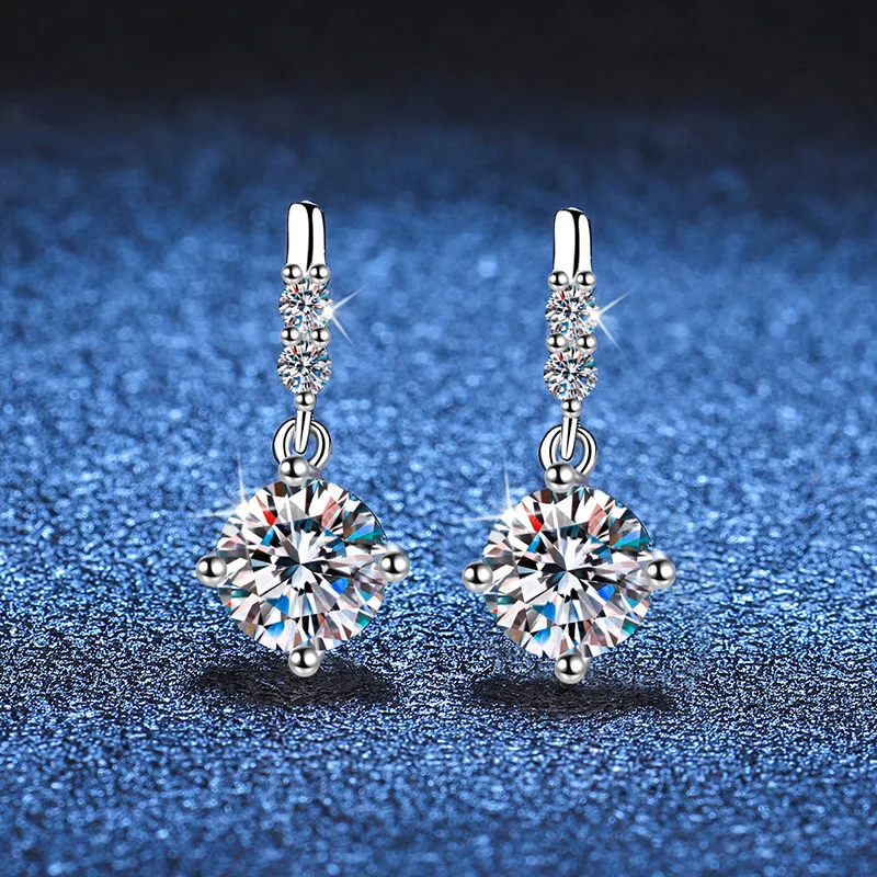 Tömör 14K Fehérítőszer Arany AU585 Zárfedő PT950 fülbevaló moissanite studs Nőnemű fülbevaló