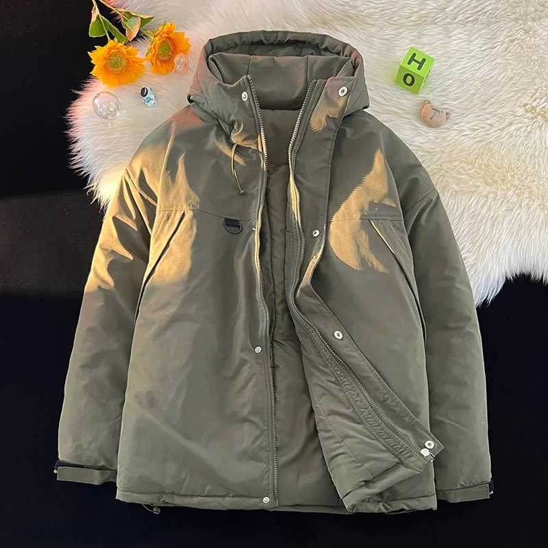 

Outdoor Fishing Hooded Parkas Windproof and Waterproof Down Rain Jacket Solid Color Oversize Winter Coat Warm Puffer