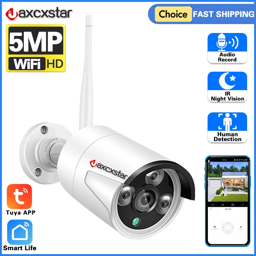 Tuya Smart Life 5MP HD Lens WIIF Bullet Camera Human Detection Outdoor Security Video Motion Alarm IP66 Surveillance IP Cameras
