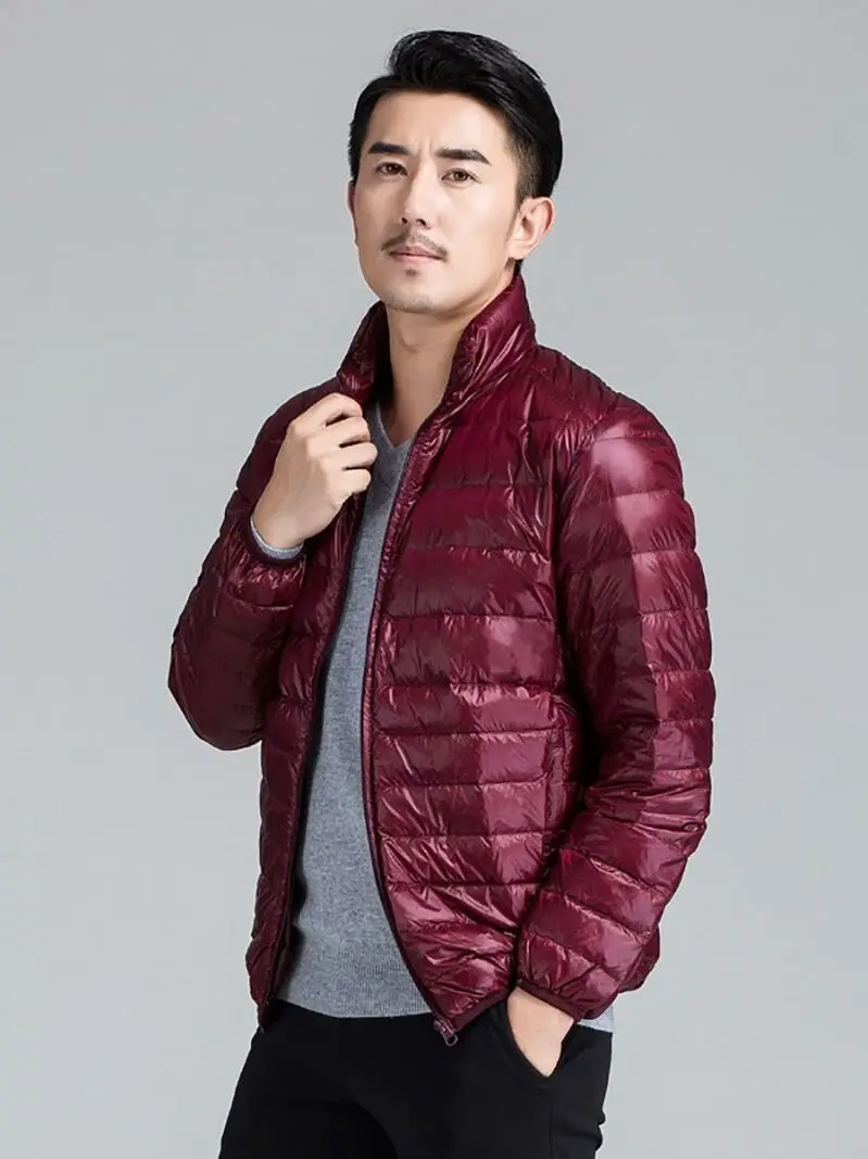 Brand Winter Men Ultra Light White Duck Down Jacket Autumn Thin Stand Collar Solid Color Simple Outwear down Coat Plus Size 6XL