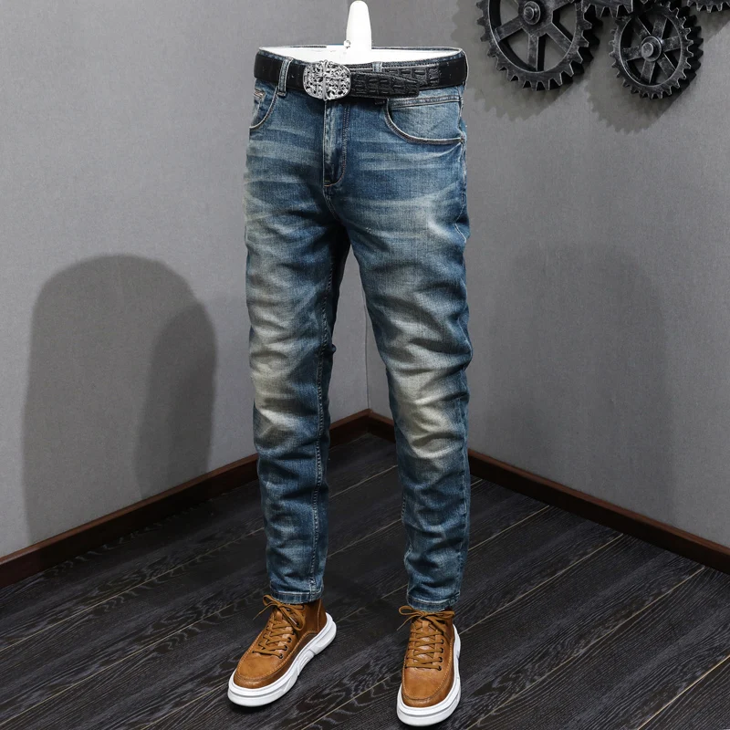 Newly Fashion Designer Men Jeans High Quality Stretch Slim Fit Ripped Jeans Men Retro Trousers Vintage Casual Denim Pants Hombre men s ripped embroidered pencil jeans slim men trousers casual thin denim pants stretchy scratched high quality hip hop jeans