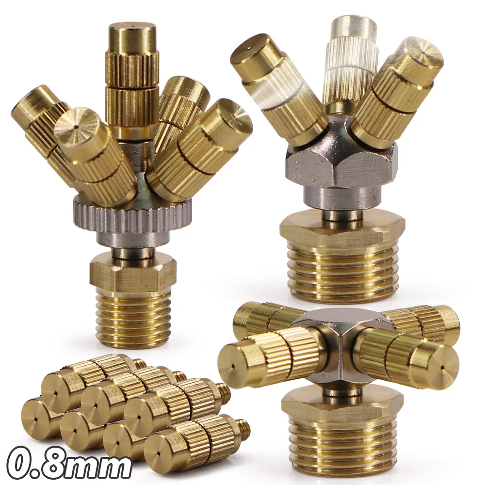 3/4/5-Head Adjustable Brass Misting Nozzles w/ Base Adapter 0.8mm Atomizing Sprayer Outdoor Courtyard Garden Cooling Humidifying