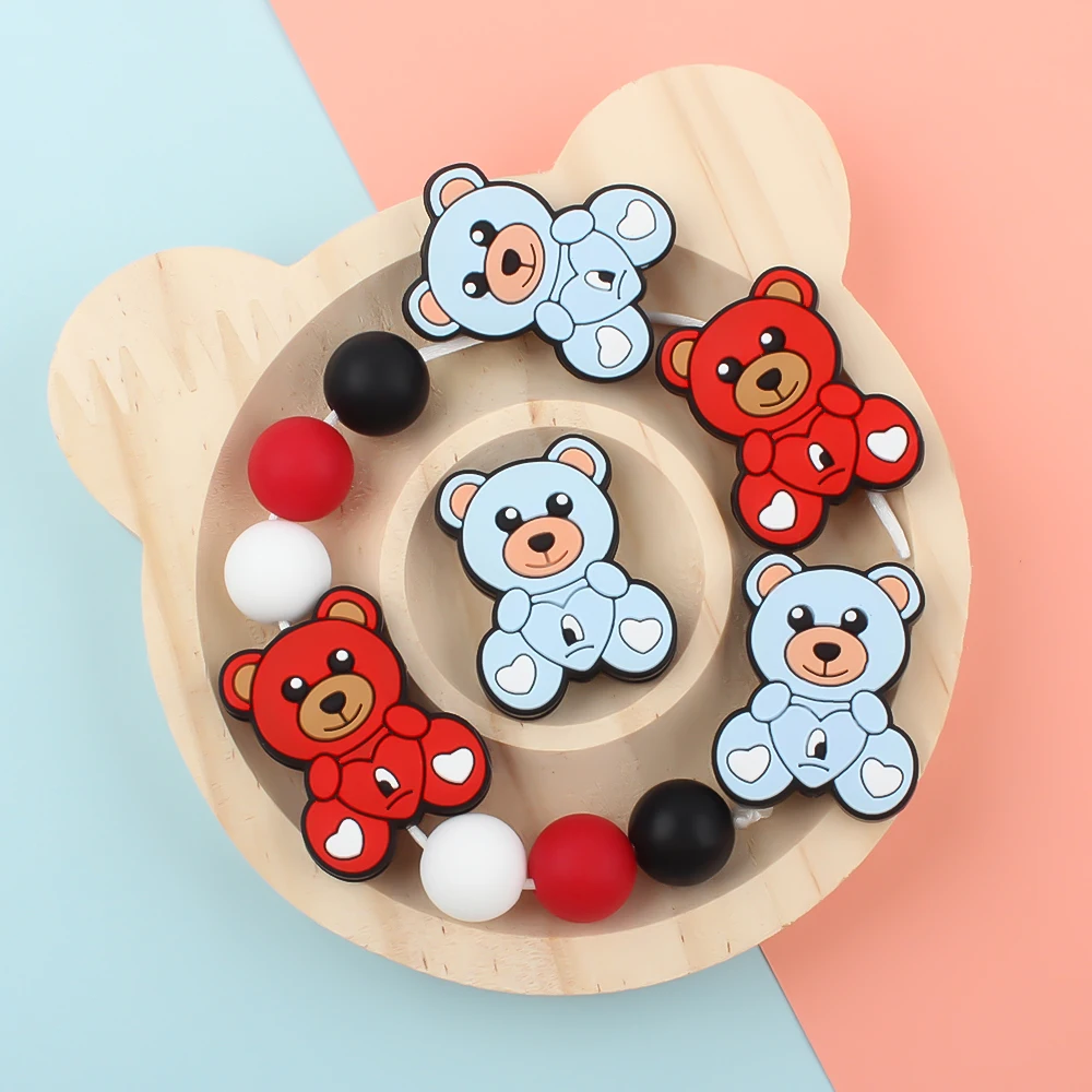 

5/10pcs Silicone Beads Cute Cartoon Love Bear Holder Pacifier Chain Accessories DIY Chewable Teething Toys Free BPA