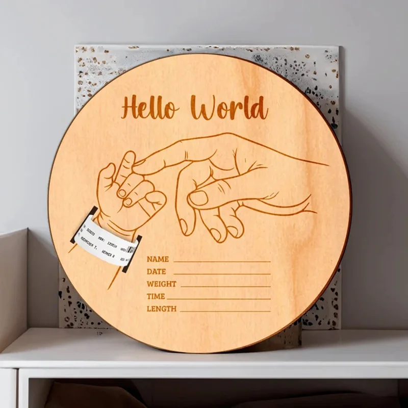 Wooden Baby Birth Hospital Bracelet Commemorative Plaque Circular Carved Newborn Collection Plaque Baby Photography Accessories