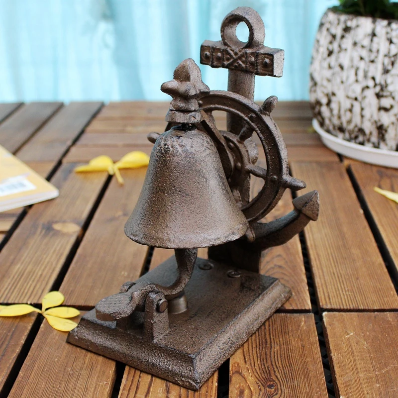 

Cast Iron Boat Anchor Tabletop Bell Ship Wheel Rustic Brown Nautical Decor Service/ Hotel/ Desk/ Dinner Bell Marine Style Decor
