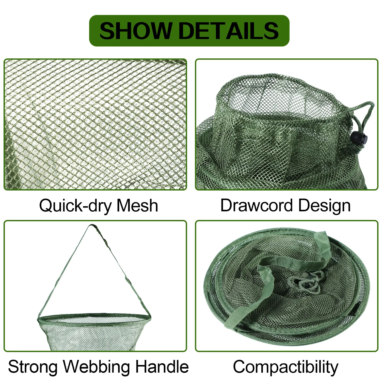 Fishing Net Sougayilang 4 Size Portable Fishing Net 3 Layer Round Folding Mesh Fish 25cm 35cm 42cm 50cm