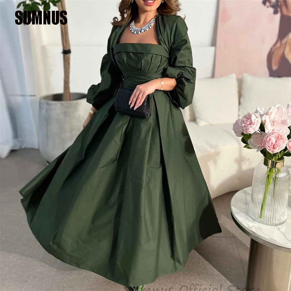 

SUMNUS Vintage Abendkleider Dubai Prom Dresses Full Sleeves Stain Pleat Robes De Soirée Long Evening Party Dress Vestidos 2024