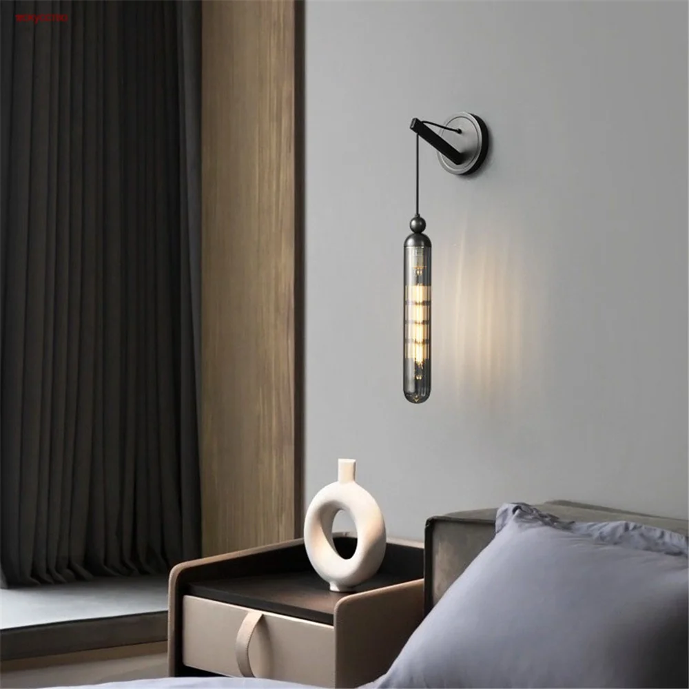 Modern Copper Glass Long Strip Led Wall Lamp Living Room Sofa Suspend Sconces Loft Decor Hotel Aisle Corridor Art Light Fixture