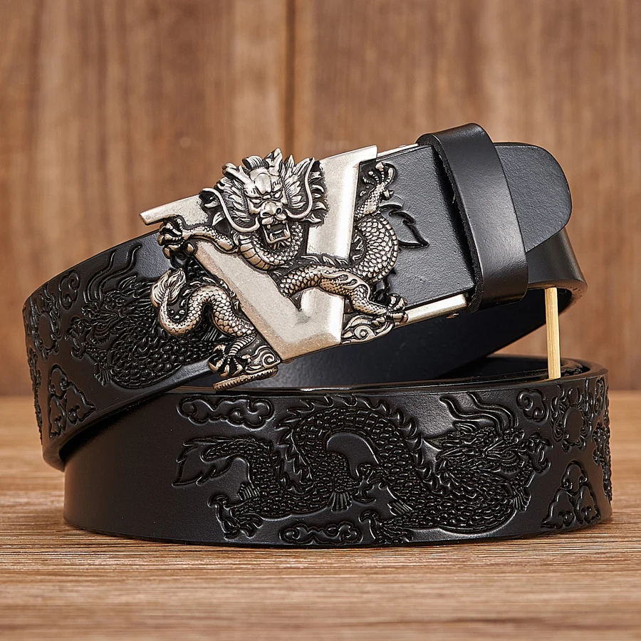 A Black Symmetrical Buckle Belt, Simple Faux Leather Chinese Dragon Belt,  Men's Belt As A Gift For Father And Husband - Temu Netherlands