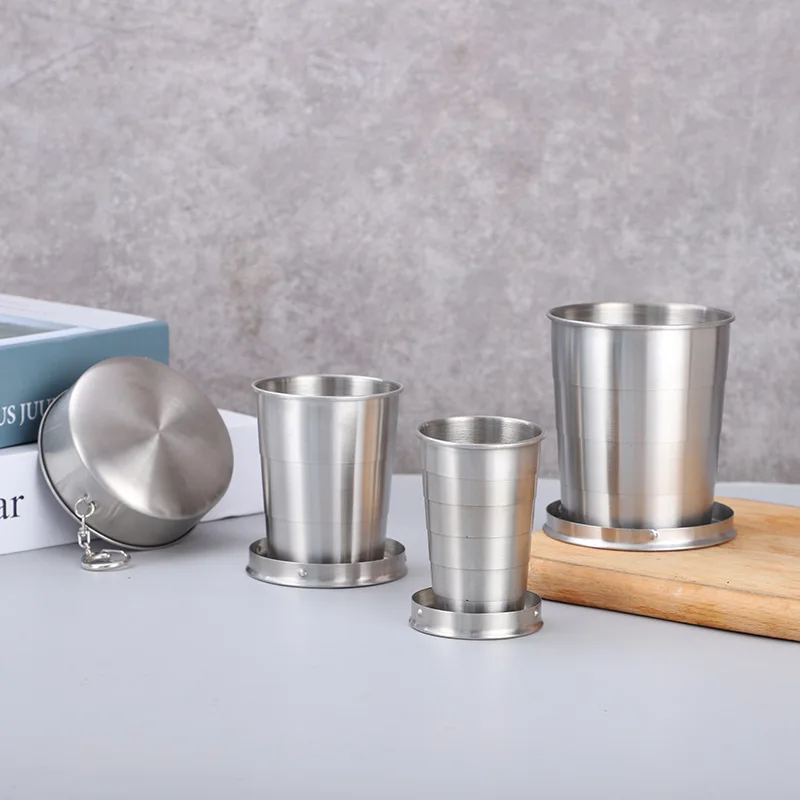 

75/150ML Stainless Steel Folding Cup Camping Cookware Retractable Cup Teacups Teaware Camp Utensils Tableware Folded Cup