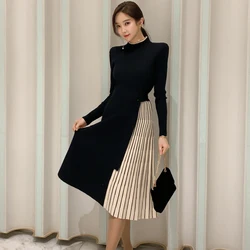 Vestido de trabajo elegante de alta calidad para mujer, prenda de punto grueso y cálido con retazos elásticos, estilo de trabajo de oficina, invierno/primavera, nueva moda