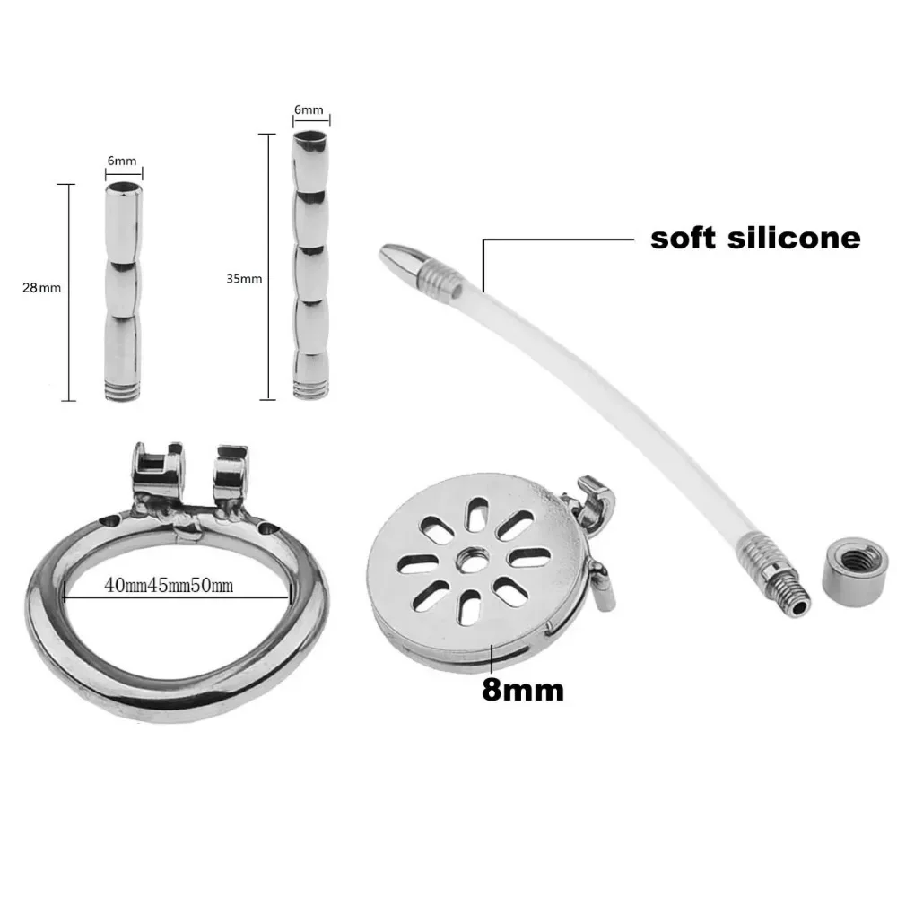 Penis Chastity Cage Stainless Steel Male Extrem Mini Cock Ring Flat Lock Urethral Sex Toys Men BDSM Sissy Slave