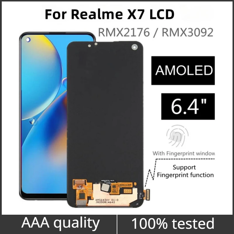 

6.40" AMOLED For Realme X7 RMX2176 LCD Display Touch Screen Assembly Replacement For Realme X7 India Version MX3092 LCD