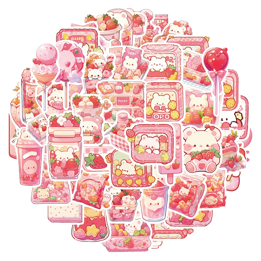10/30/50pcs Funny Cute Pink Bear Stickers Aesthetic Decals Laptop Phone Suitcase Notebook Bike Wall Decoration Sticker Kids Toys