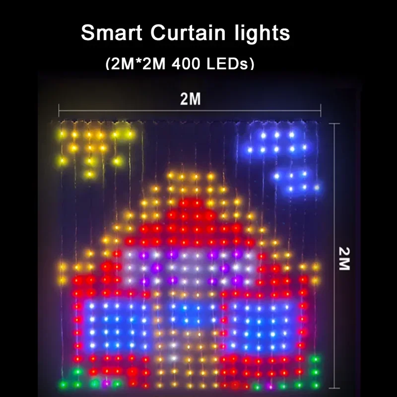 ตัวเลือกสินค้า ไฟม่านอัจฉริยะ LED ไฟประดับปีใหม่ ควบคุมผ่านแอป RGB ไฟแฟนซี DIY เปลี่ยนสีตามเพลง สำหรับตกแต่งหน้าต่างและห้องในช่วงคริสต์มาส