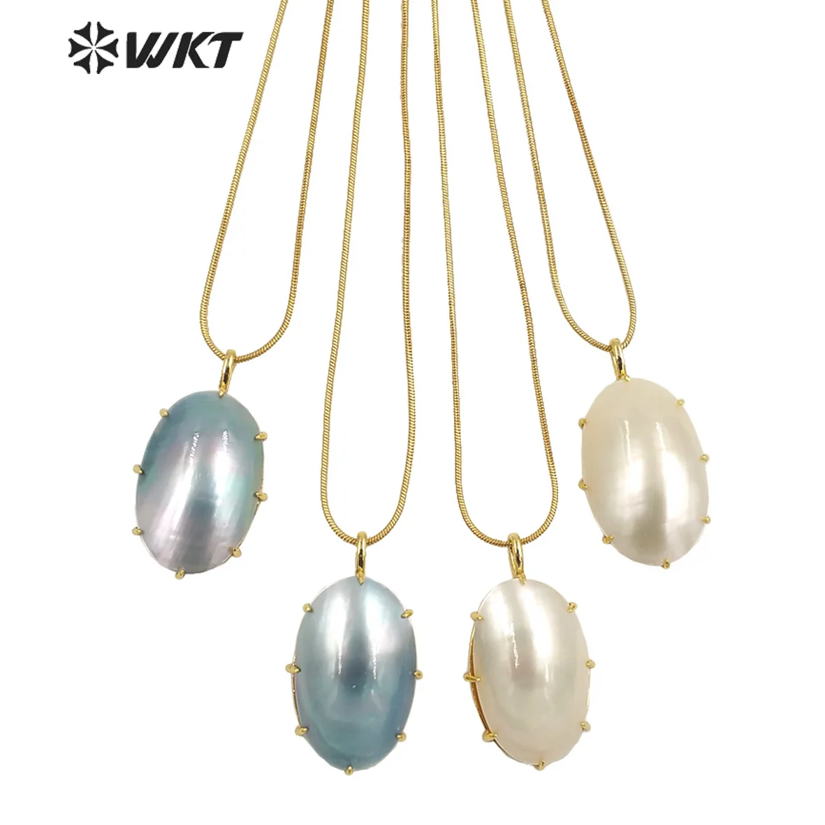 

WT-JN250 Gorgeous Women Fashion 18k Real Gold Plated Oval Mabe Shell Pendant Necklace With Claw Setting