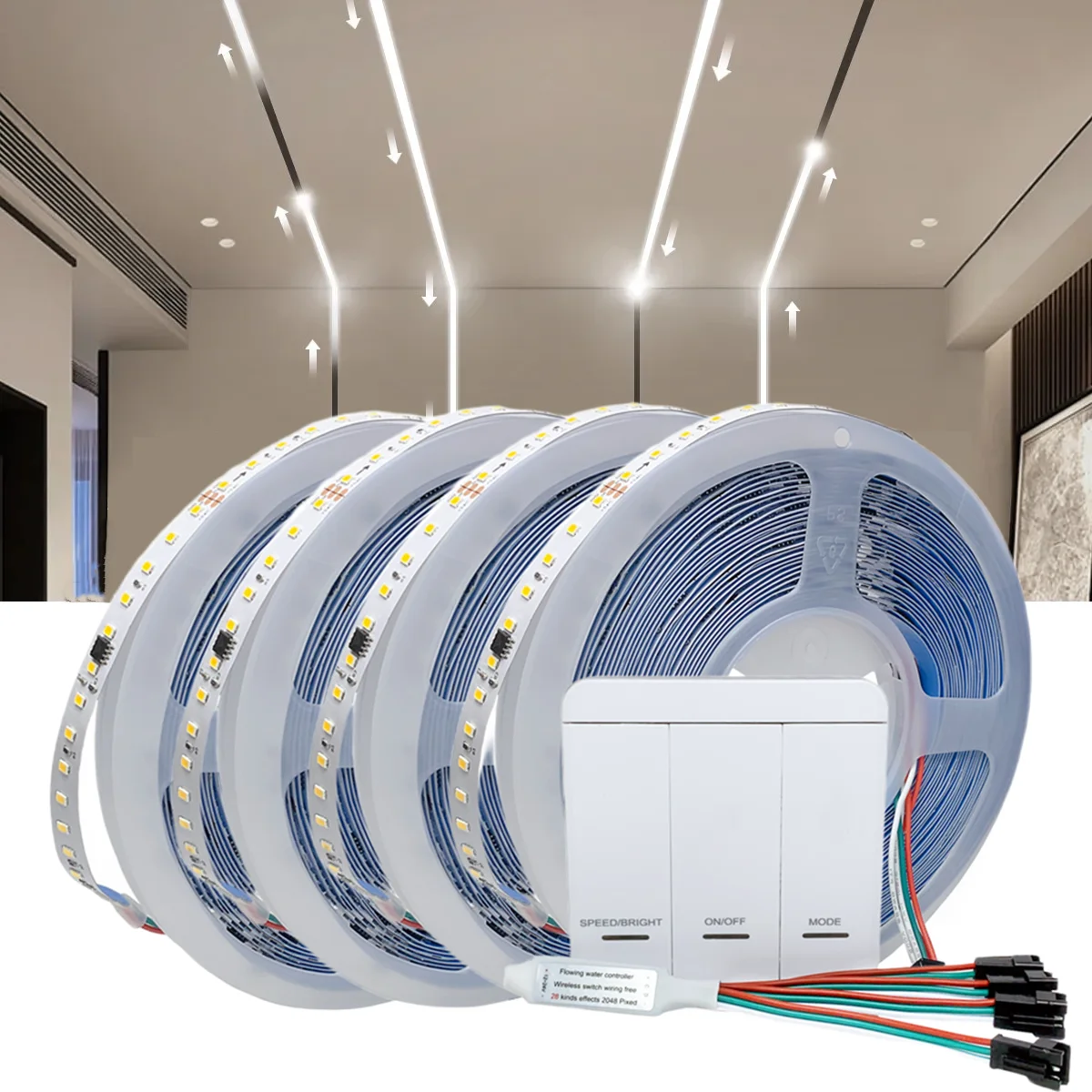 

24V Horse Race LED Strip 2835 120Led/m,WS2811 IC Running Water Flowing Light,Wireless Controller Power Cool/Natural/Warm White