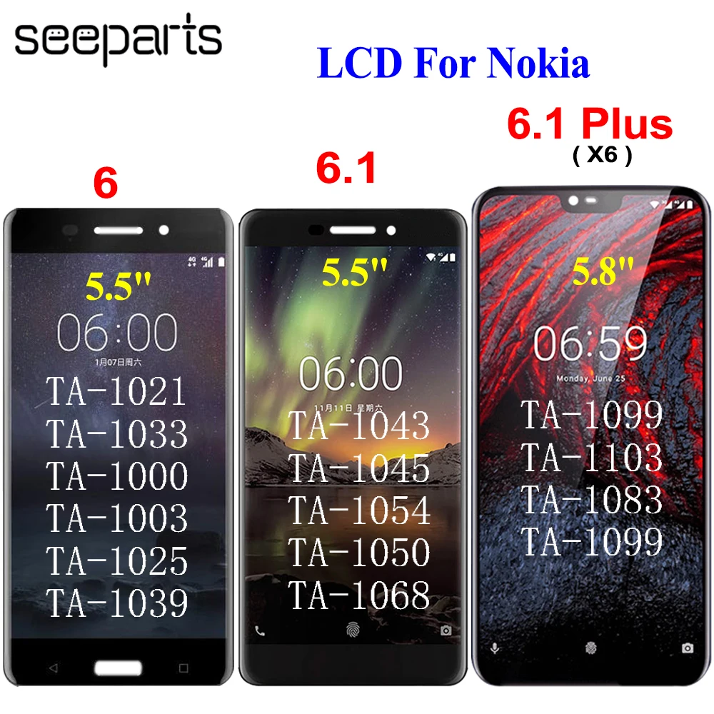

ЖК-дисплей с сенсорным экраном и дигитайзером в сборе для Nokia 6,1 Plus, замена экрана для Nokia 6, 1, протестировано