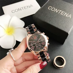 Luxury Women's Fashion Quartz Bracelet Watch with Creative Steel Design (Black)