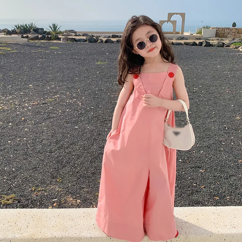 Children Clothes Girls 100% Cotton Sweet Solid Loose Overalls Chic Korean Style Outdoor Casual Harem Pants Kids Jumpsuit 3-8Y children overalls pants kids outfits