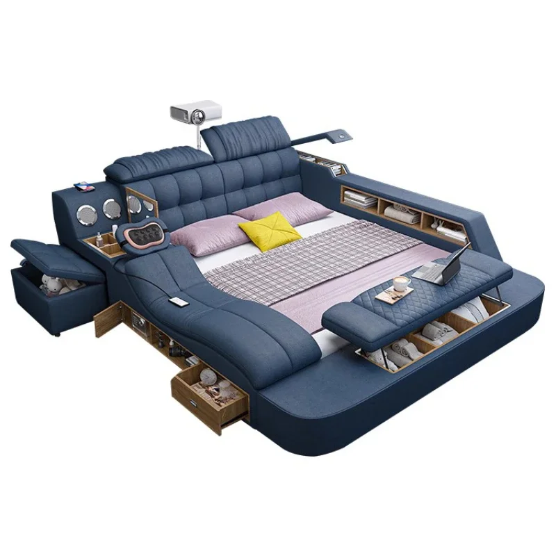 King Nordic Luxury Double Bed Estetica Multifonction Smart Modern Double Bed Frame Queen Letto Matrimoniale Mobili Per Camera Da Letto