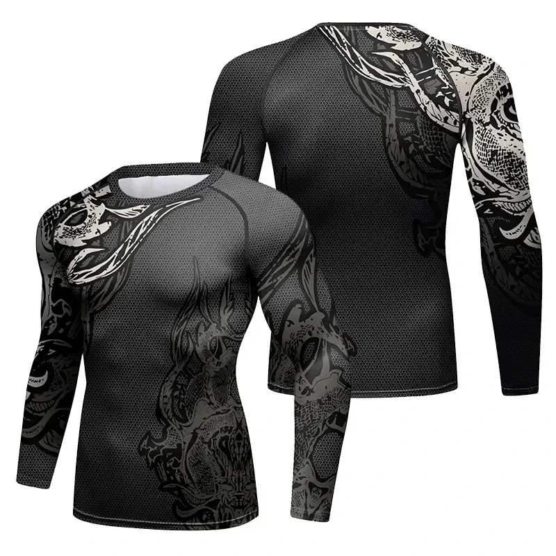 Men Fitness MMA Compression Fight Training T-shirt + Pants Set Sports Boxing Wrestling Jiu Jitsu Rashguard Tight Shorts,Sports Apparel,Mens T Shirt