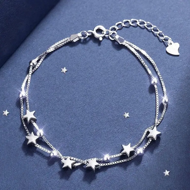 Elegant Sterling Silver Double Layer Bracelet with Irregular Knot Design
