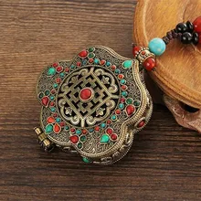  Silver/Gold/Green Copper Alloy Metal Surangama Sutra Playing Pearls Decorate Exquisite Gawu Box Tibetan Pendant 