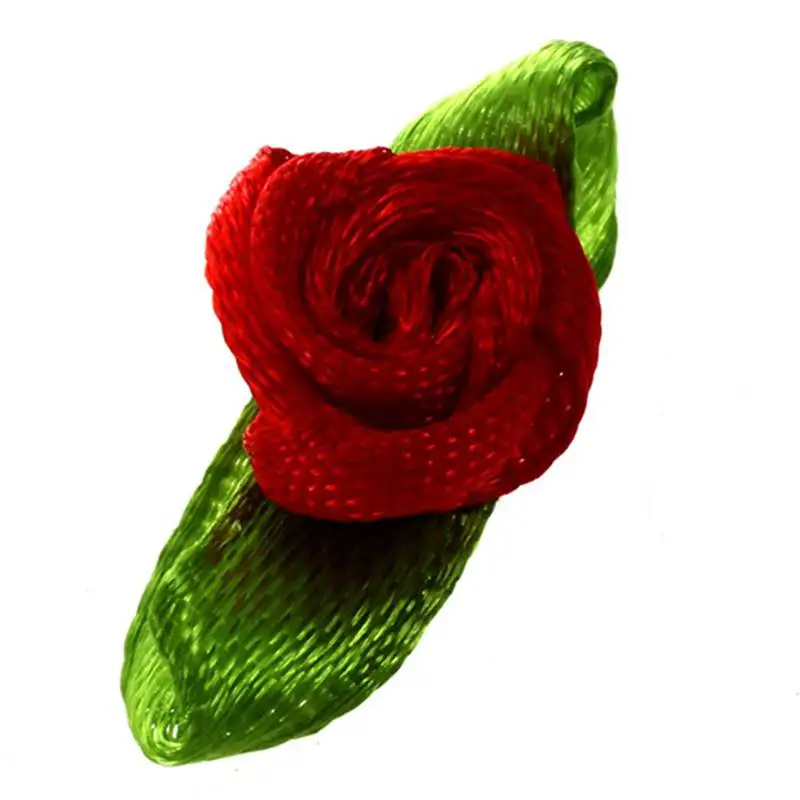 100Pcs Mini Satijnen Lint Rose Flower Leaf Wedding Decor Applicaties Naaien Diy Belangrijkste Kleur: Rood